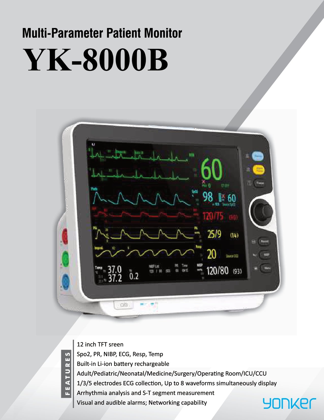 Yonker Multi-Parameter Patient Monitor YK-8000B - Yonker Patient Monitor YK8000B Multi Parameter - Patient Monitors in Pakistan