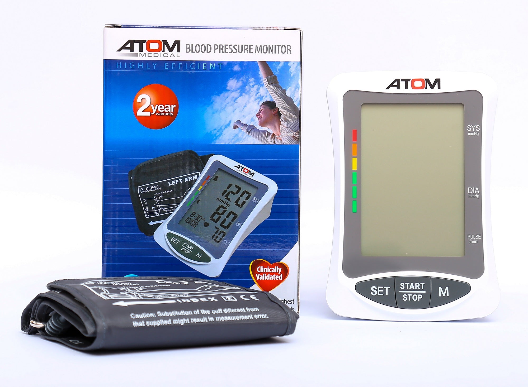Atom AT 804 - Blood Pressure Monitor Upper Arm Accurate Digital BP Operator Machine for Home Use & Pulse Rate Detection Meter with Cuff Memory LCD Digital Display - Atom Digital BP Operators in Pakistan