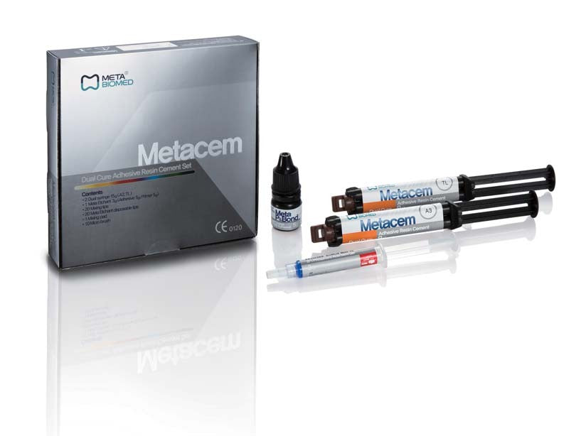 MetaCem NexCore Dual Cure Automix syringe Set With 2 Syringe - Metacem Adhesive Resin Cement Kit - 2 x 9 Gm. Dual Syringes (A3, Translucent)