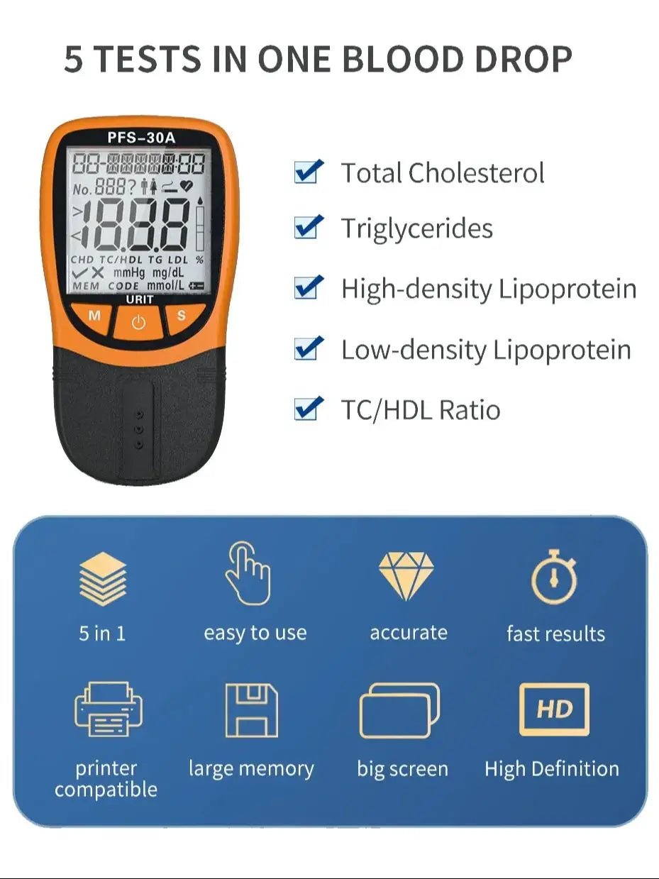 Multifunction 5 In1 TC/HDL/TG/LDL Blood Lipid Analyzer - Monitoring Total Cholesterol Triglycerid Automatic - Blood Lipid Analyzer Price in Pakistan