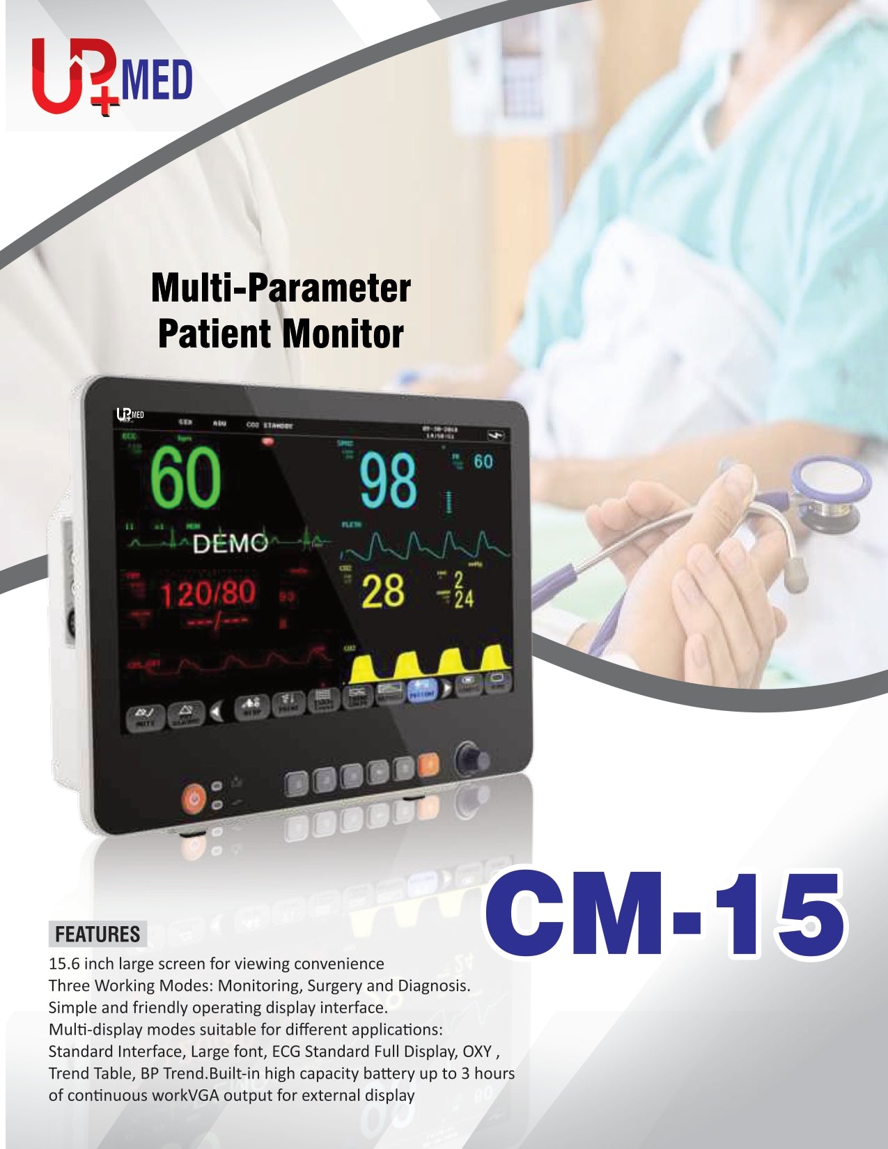 Multi Parameters Patient Monitor CM-15 - Best Quality CM-15 Patient BP ECG SPO2 Etc Monitors - Patient Monitors in Pakistan