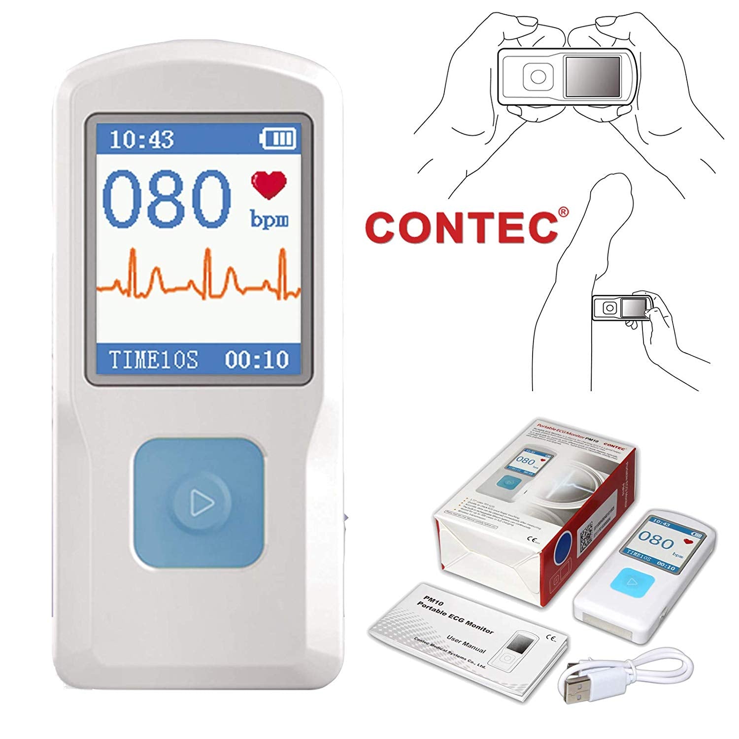 CONTEC PM10 Portable ECG Monitor, Bluetooth Transmission, Color TFT-LCD - CONTEC Portable ECG Machine - Contec Portable ECG Machines In Pakistan