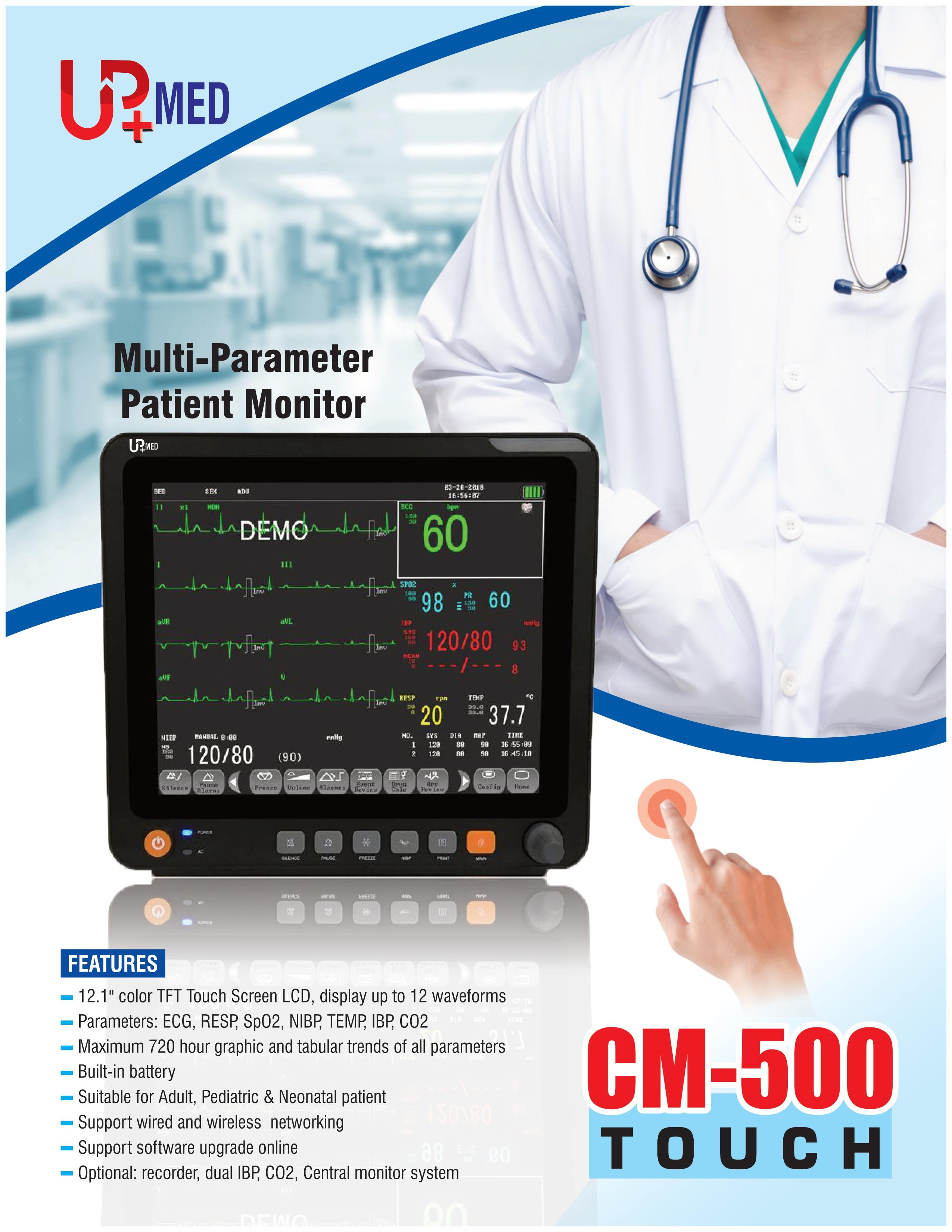 UpMed Multi-Parameter Patient Monitor CM500 in Pakistan - UPmed CM 500 Multi-parameter Patient Monitor in Pakistan