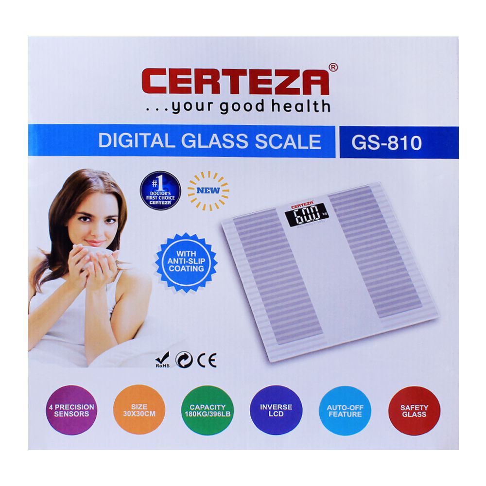 Certeza GS 808 - Digital Body Weight Glass Scale -Weight Machine - Bathroom Scale (White) - Certeza Scales in Pakistan