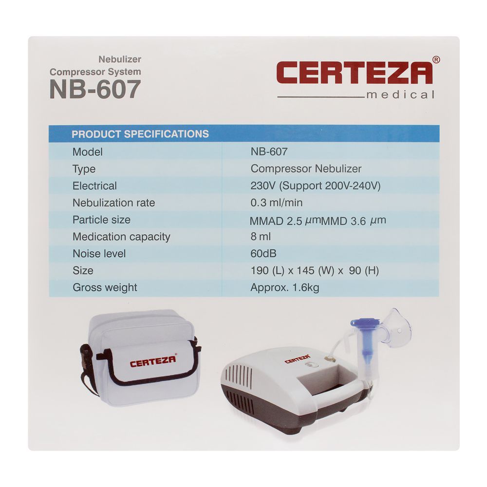Certeza Nebulizer Compressor System With Premium Bag - Certeza NB 607 White & Brown - Certeza Nebulizers in Pakistan