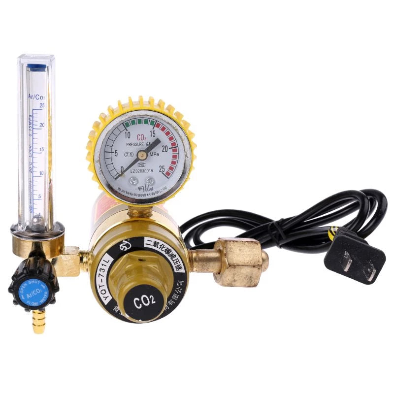 Electrical Heated Carbon Dioxide Meter Pressure Reducer, 36V 110V 220V, CO2 Pressure Regulator Valve CO2 Flow Meter Gauge