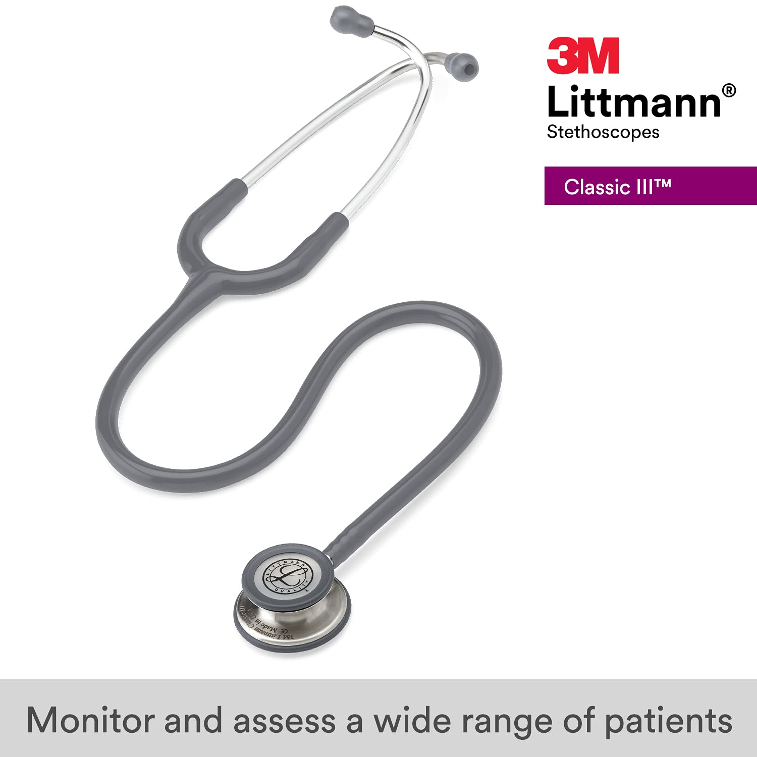 3M Littmann Classic III Monitoring Stethoscope Gray Tube with Standard Chest Piece 5621 - Grey Littmann 3M Stethoscopes in Pakistan