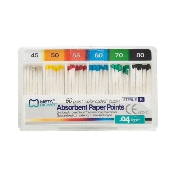 Meta-Biomed Absorbent Paper Points - Sterile .04 TAPER - Sterile .06 TAPER - 60 Pcs Per Pack