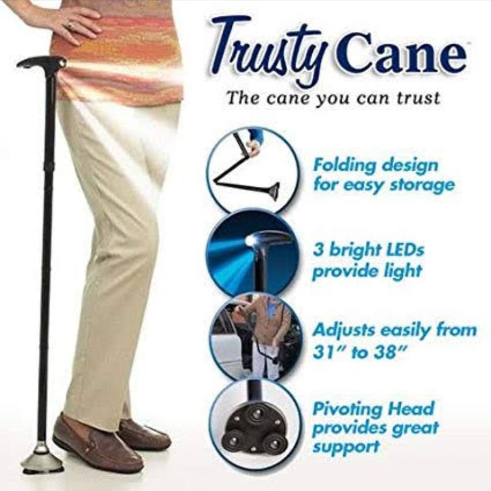 Trusty Cane - Sturdy Folding Walking Triple Head With Built in Lights - Foldable Walking Sticks in Pakistan