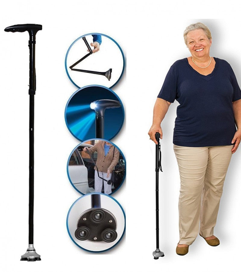 Trusty Cane - Sturdy Folding Walking Triple Head With Built in Lights ...